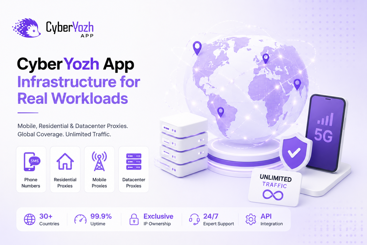 CyberYozh App infrastructure for enterprise proxy workloads and global connectivity